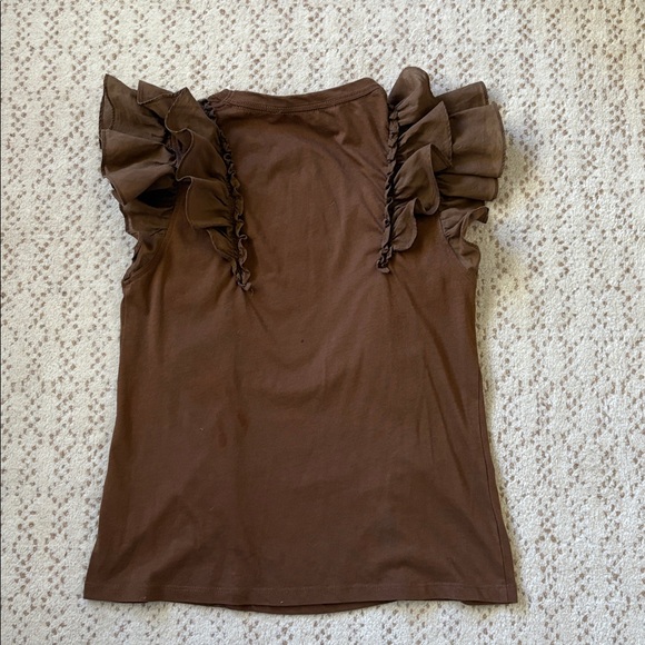 Veronica Beard Bardot Ruffle Cotton Tee Brown Size Small - Picture 8 of 10